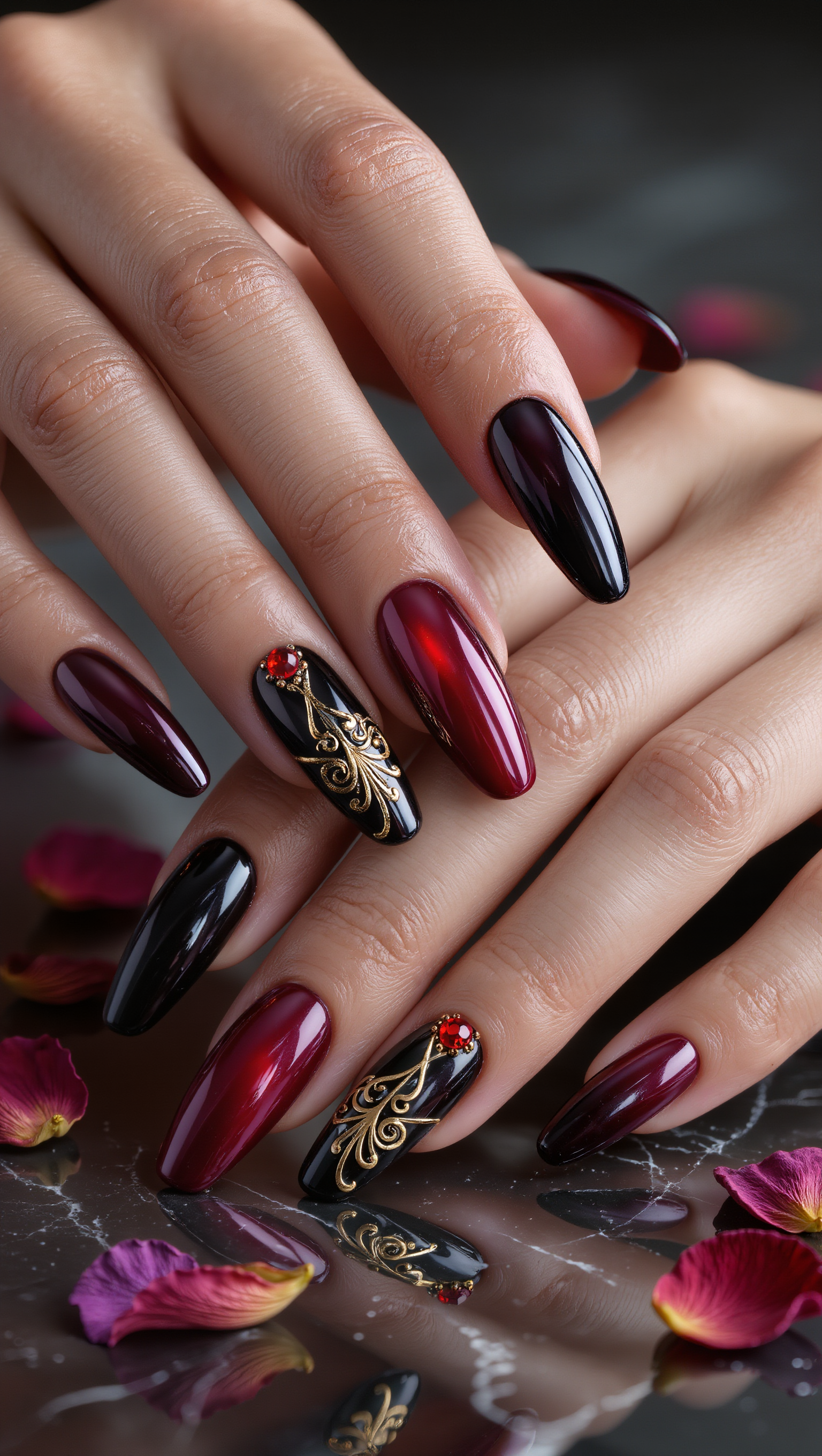 vamp-romantic-stiletto-nails-3d-roses-bats